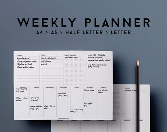 Weekly agenda 2020, 2020 weekly planner, weekly planner A5 A4, agenda printable, planner inserts a5, weekly scheduler, planner with goals