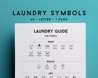 Laundry symbols care guide, Laundry sign, laundry room sign, laundry printable, laundry room decor, laundry room print, laundry care guide