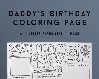 Personalised birthday card for Dad, printable coloring page about Dad, birthday presents for Dad, activity sheet for Dad, activity placemat