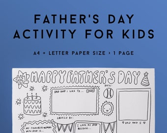 Personalised Father’s day coloring page, printable kids activity placemat, printable fathers day card, fathers day gift for kids