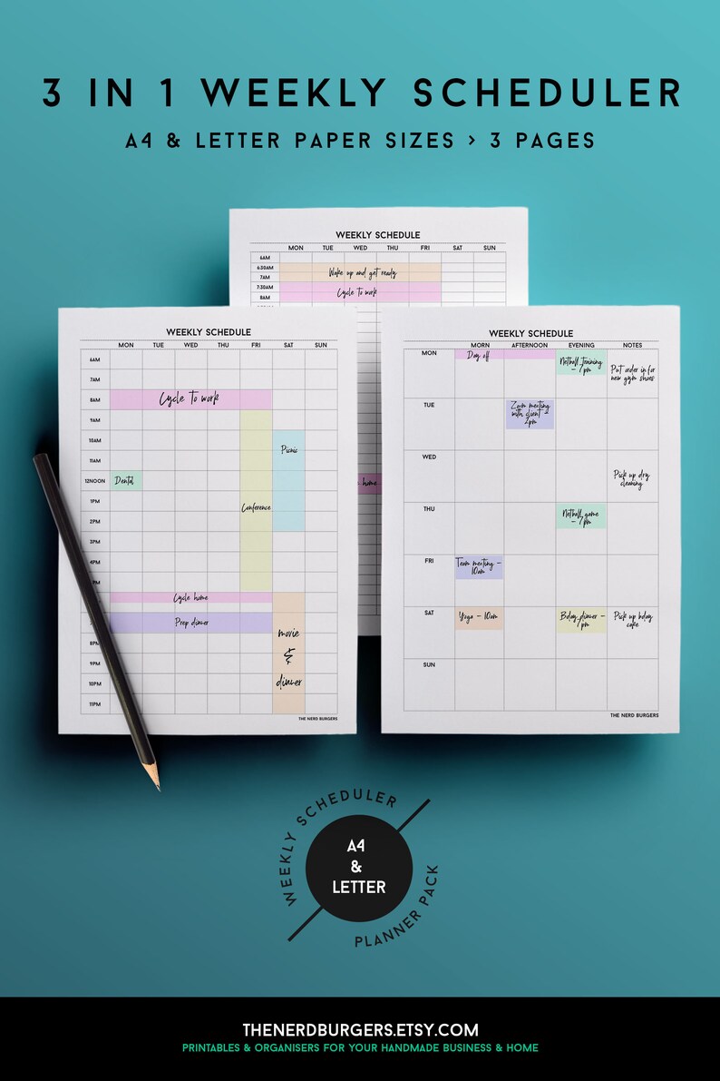 Weekly student planner, weekly academic planner, undated weekly planner, hourly agenda, weekly planner pad, printable weekly kit image 1