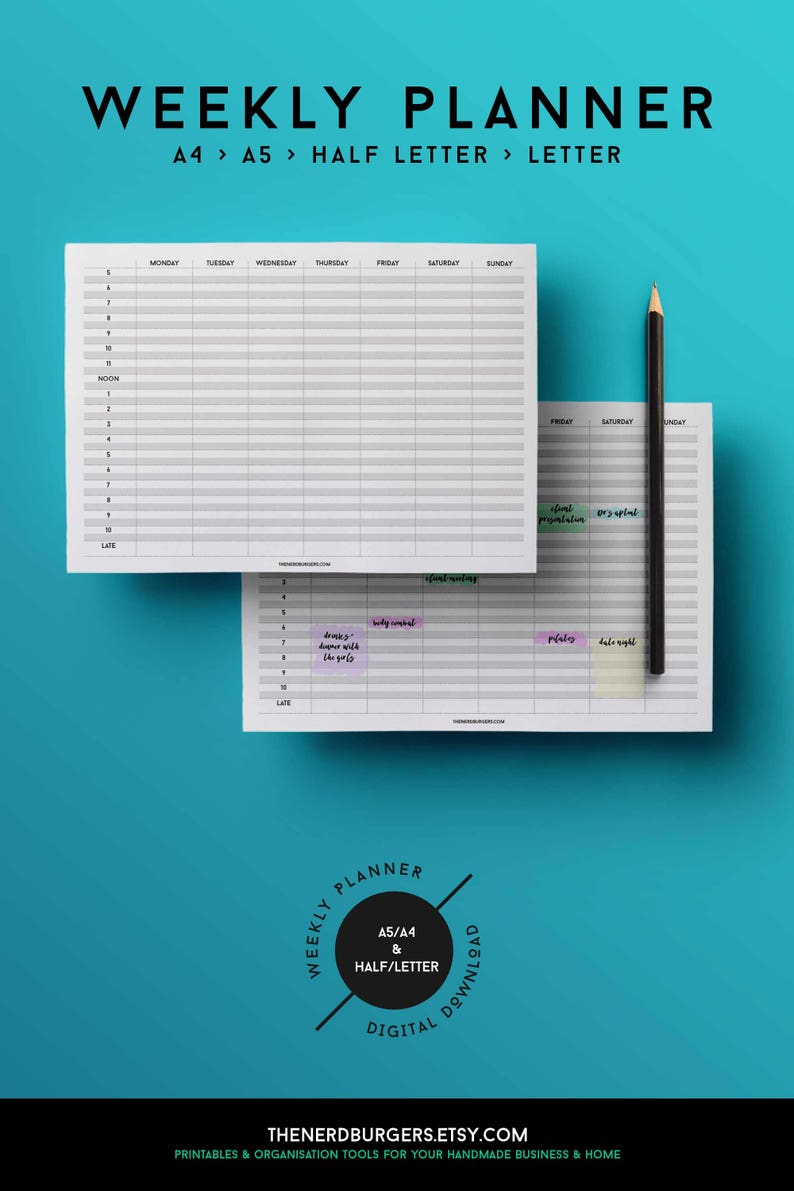 Weekly agenda planner, agenda weekly, weekly planner 2020, a5 weekly inserts, planner refills a5, weekly planner a5, weekly schedule image 1