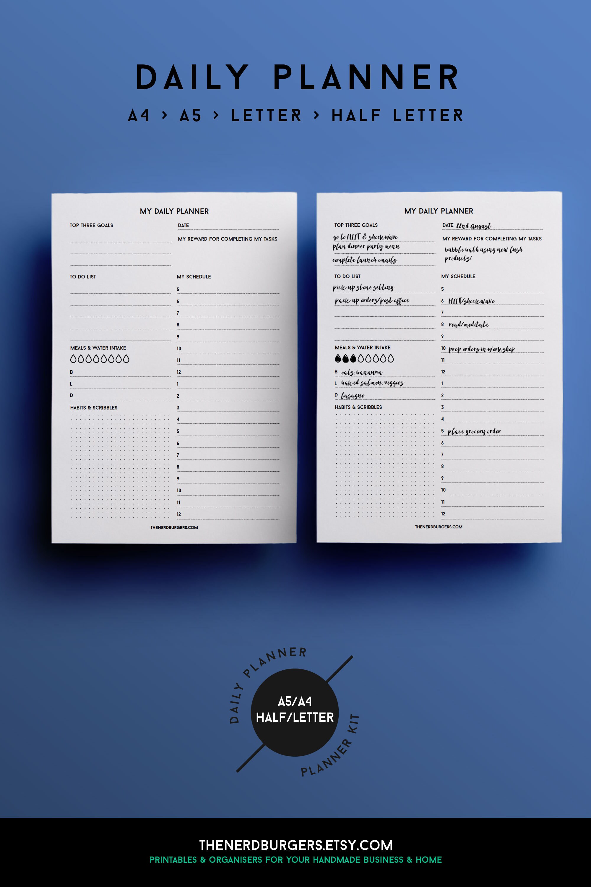 Hourly/daily Planner Inserts for A5 Planners