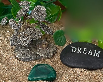 Pyrite Tree Gift Set - Malachite - Inspirational River Rock - Pyrite Tree