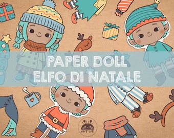 PAPER DOLL Christmas Elf - imprimable - Jeu de Noël - Christmas paperdoll - jeu de papier - Activité de Noël - Fichier pdf A4