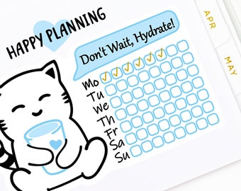 Hydrat Planer Aufkleber zum Ausdrucken, Hydrat Aufkleber, Kawaii Wasser Tracker, Trink Planer, Happy Planner
