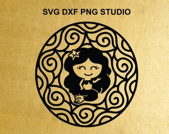Sirena bebé Svg, Png, Dxf, Studio, Camiseta de cumpleaños de sirena Svg, Plantilla de sirena Sirenita Svg Cricut y silueta, Mandala sirena