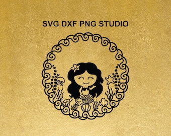 Sirena bebé Svg, Png, Dxf, Studio, Camiseta de cumpleaños de sirena Svg, Plantilla de sirena Sirenita Svg Cricut y silueta, Mandala sirena