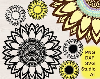 Sonnenblume SVG Bundle, Sonnenblume PNG, Sonnenblume Mandala SVG für Cricut, Silhouette, Blumen Mandala svg, Blumen Mandala svg Instant Download
