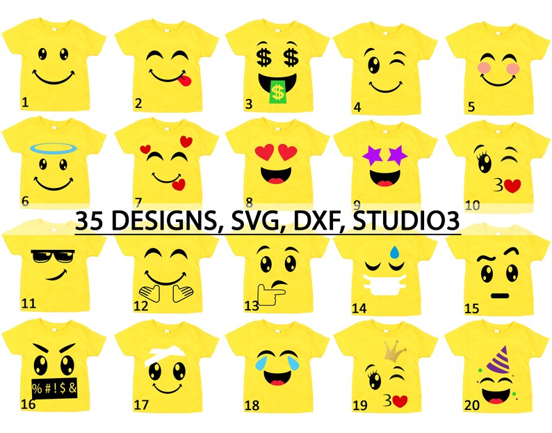 Download Emoji Shirt SVG DXF STUDIO3 / 35 pack / Emoji Svg Emoji | Etsy