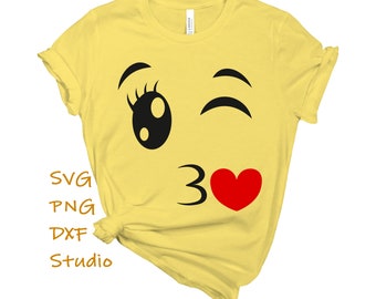 Kissing Emoji SVG, PNG, Kiss Emoji DIY Birthday Shirt, T-shirt, Emoji Clipart, Instant Download