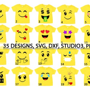 Emoji Shirt PNG, SVG, DXF, STUDIO3 / 35 pack /  Emoji Svg, Emoji Clipart svg, Emoji Birthday Shirt Svg, Emoji  outfit