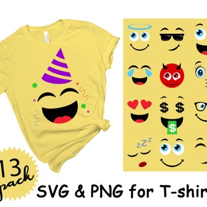 Emoji Shirt SVG, PNG / 13 pack /  Emoji Svg, Emoji Clipart svg, Emoji Birthday Shirt Svg, Emoji DIY outfit