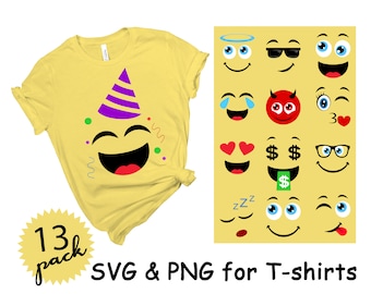 Emoji Shirt SVG, PNG / 13 pack /  Emoji Svg, Emoji Clipart svg, Emoji Birthday Shirt Svg, Emoji DIY outfit