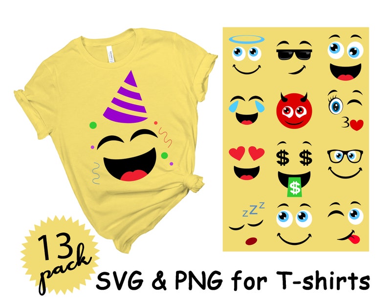 Download Emoji Shirt SVG PNG / 13 pack / Emoji Svg Emoji Clipart | Etsy