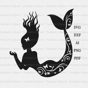 Mermaid Silhouette svg / dxf / png / pdf / ai / Mermaid cliaprt / Mermaid svg / Mermaid cut file / Mermaid cricut / Mermaid Silhouette
