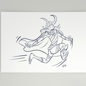 Loki tamaño A5 / Lámina sin enmarcar / Mitología nórdica / Dios de las travesuras / Arte mural de género fluido