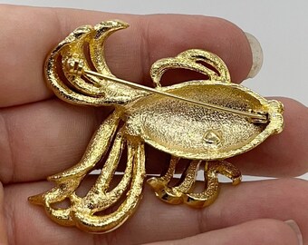 Broche Vintage Poissons Relief Cristal Rubis - Signe Du Zodiaque Couleur Or - Occasion