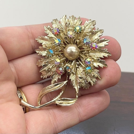 Multi Coloured Crystal Floral Daisy Brooch Gold T… - image 6