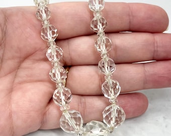 Art Deco Faceted Crystal Bead Necklace: Vintage 1930s Chunky Jewelry