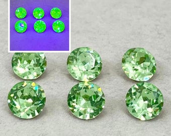 Pack of 6 Rare Uranium Vaseline Glass Swarovski Crystals Faceted Round Cut Dentelles SS40 approx 9mm
