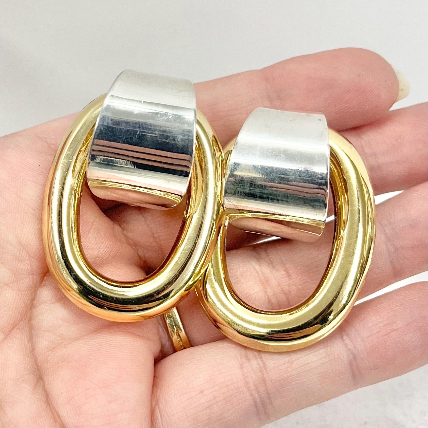 Vintage Gold & Silver Plate Oversized Oval Clip on Earrings