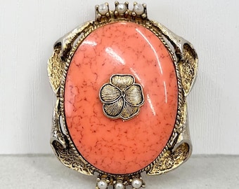 Broche Vintage Art Déco En Cristal Orange - Années 50 - Alliage - Occasion