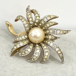 Joseph Mazer Flower Brooch & Earrings, Gold Plated, 1960s