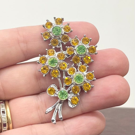 Green Uranium Glass Crystal & Amber Glass Floral … - image 5