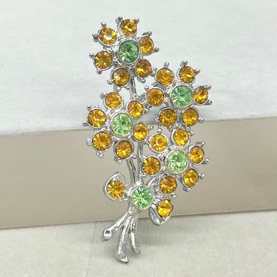 Green Uranium Glass Crystal & Amber Glass Floral … - image 3
