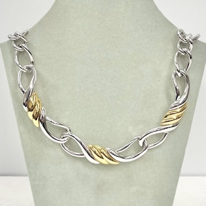 Vintage Monet 18” Chunky Gold & Silver Plate Two Tone Curb Twist Chain Necklace 1980’s - 1990’s Statement Power Chain