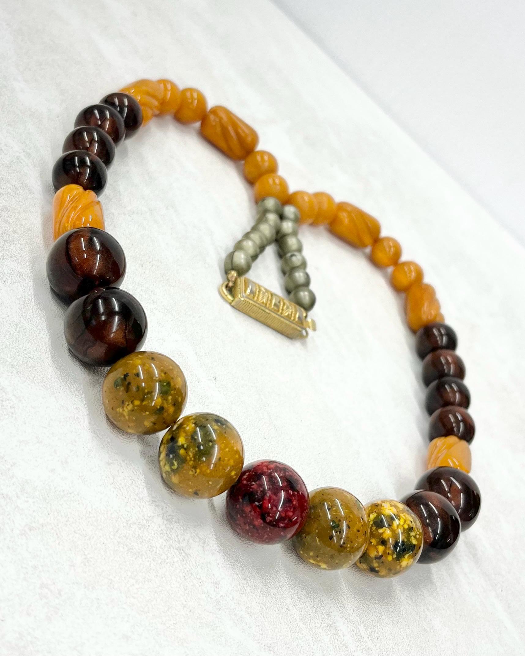 Collier Ancien En Bakélite Marron - Bijou Vintage Années 30-50, Occasion