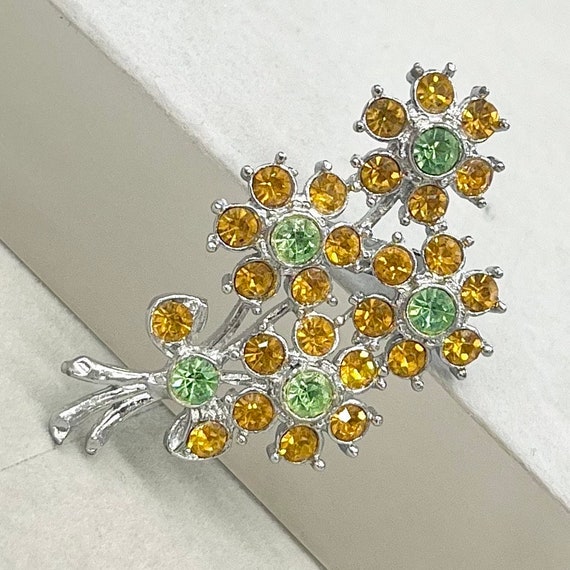 Green Uranium Glass Crystal & Amber Glass Floral … - image 4