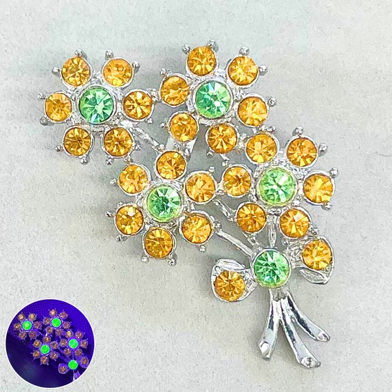 Green Uranium Glass Crystal & Amber Glass Floral … - image 1