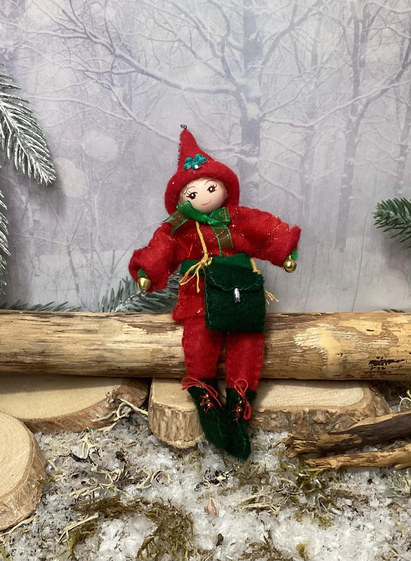 Cosy Home Figurine Elfe Noël En Textile, Bordeaux/Vert, 25X10X H40 Cm