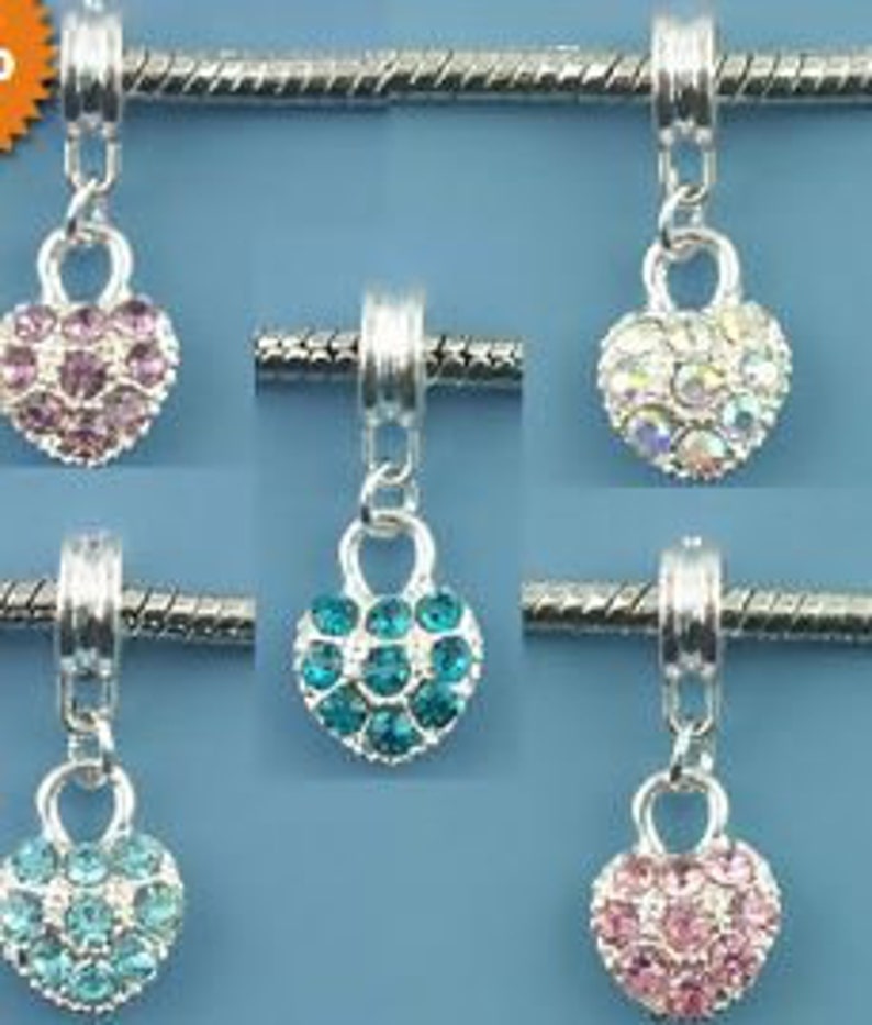 26x10 mm Pearl heart charm lot 5 silver metal silver rhinestones
