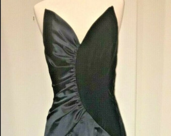 Vintage Black Satin/Velvet Couture Evening Gown LONDON Designer 1990s