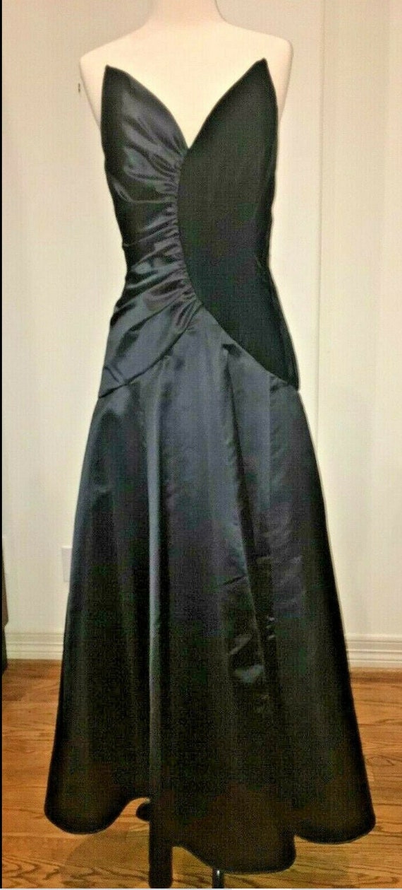 Vintage Black Satin/Velvet Couture Evening Gown LO