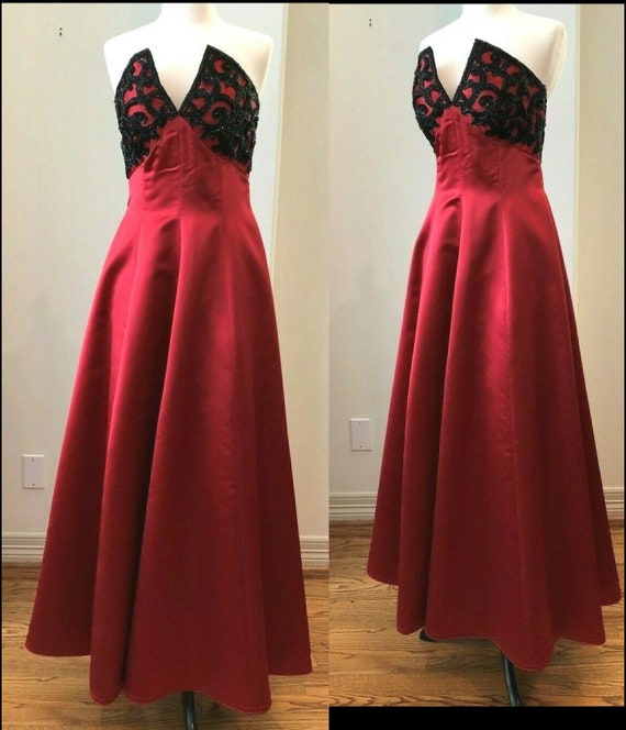 Vintage Red Couture Evening Gown LONDON Designer 1