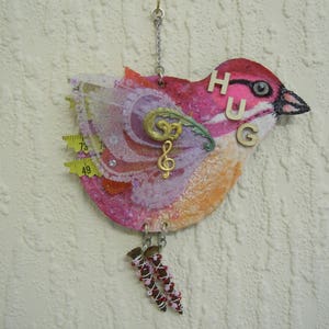 Rose-breasted Grosbeak (Small) Wall Hanging: mixed media Shabby Chic whimsical Bird Assemblage decor