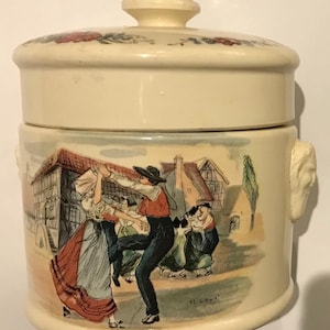 vintage OBERNAI France Sarreguemines cream pot/jar + village scenes by Henri Laux
