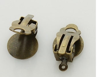 10mm,lot,clip bronze earring,not pierced,collage image glass,cabochon stone,supply DIY haberdashery,vintage gothic boheme