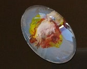 20 x 30 oval cabochon glass, painted by artist, abstract woman face, modern art, blue white green brown, DIY furniture fittings