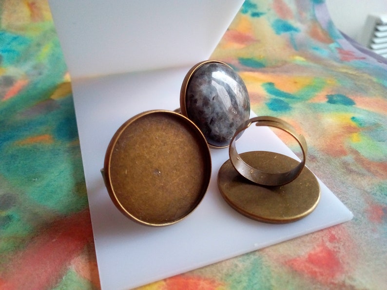 Victorian bohemian round cabochon collage 25mm,basic adjustable ring,bronze brass flat bottom,DIY haberdashery supply,diy gothic jewel