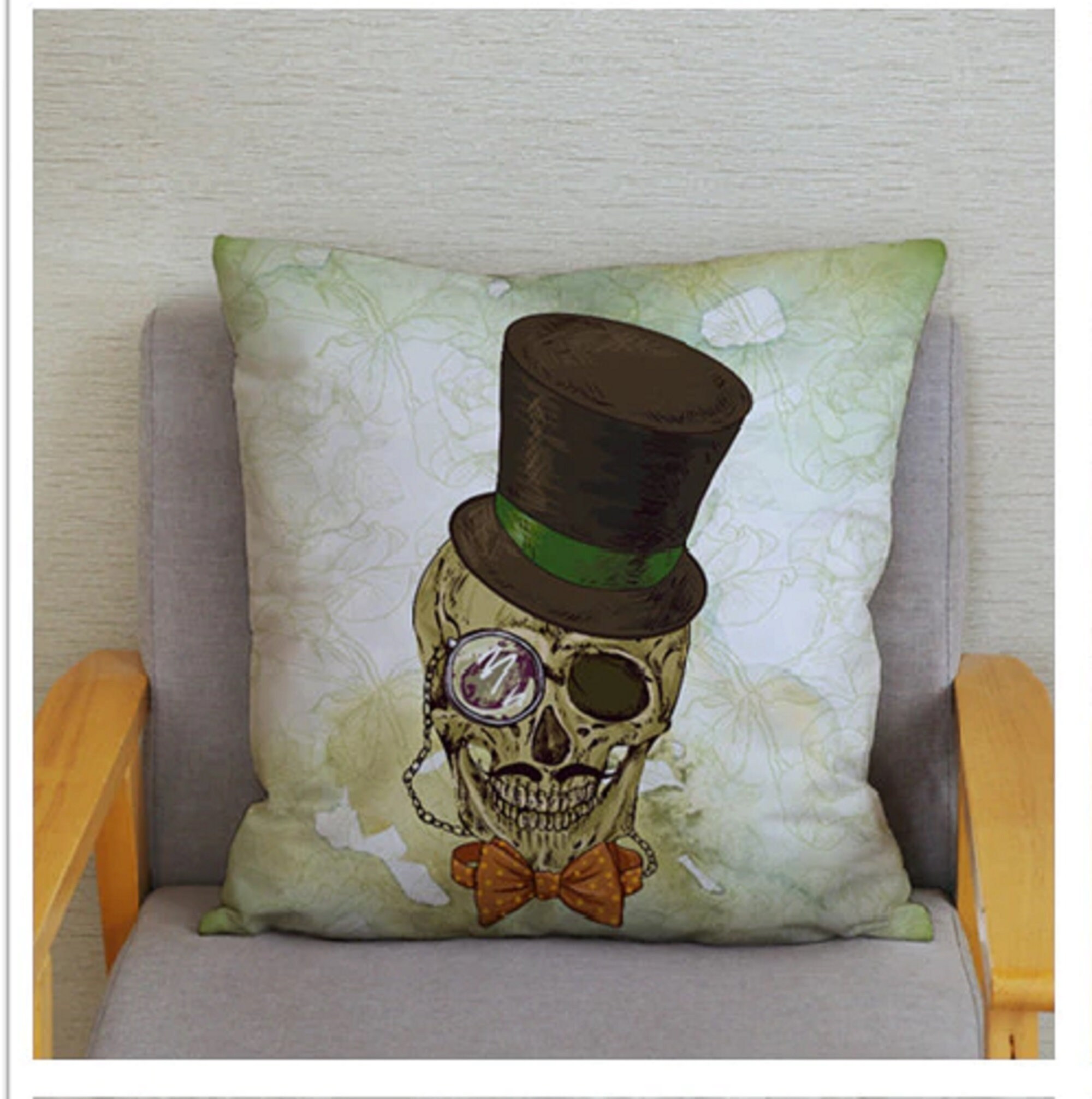 45cm, Houssse Taie Coussin Oreiller, Crane Mexicain Sugar Skull, Chapeau Haut de Forme, Lunette Mono