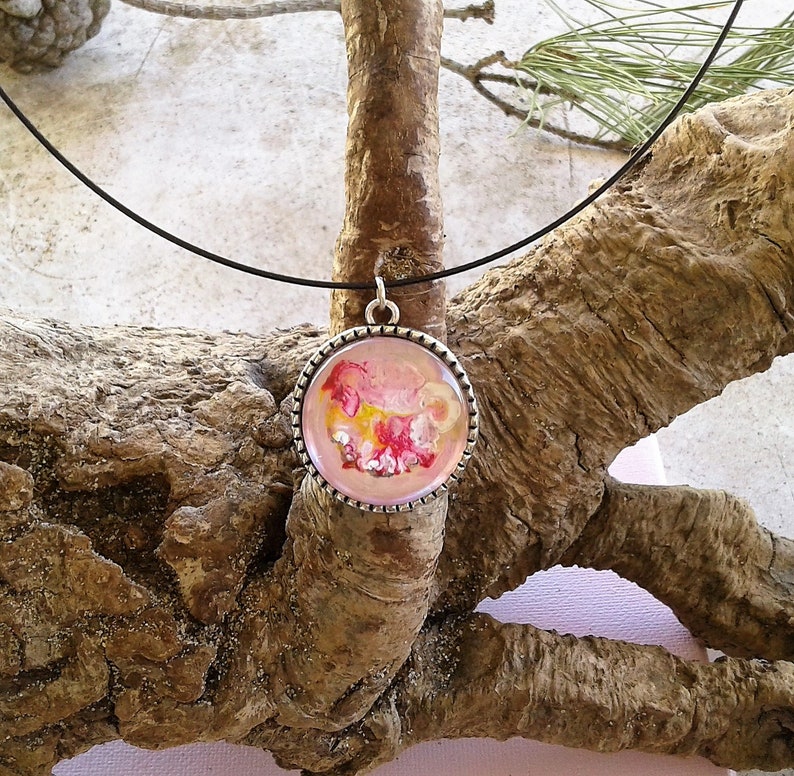 fantastic unisex jewelry painted by artist art nouveau round pendant tree of life hippie Bohemian Gothic pink white orange yellow 46