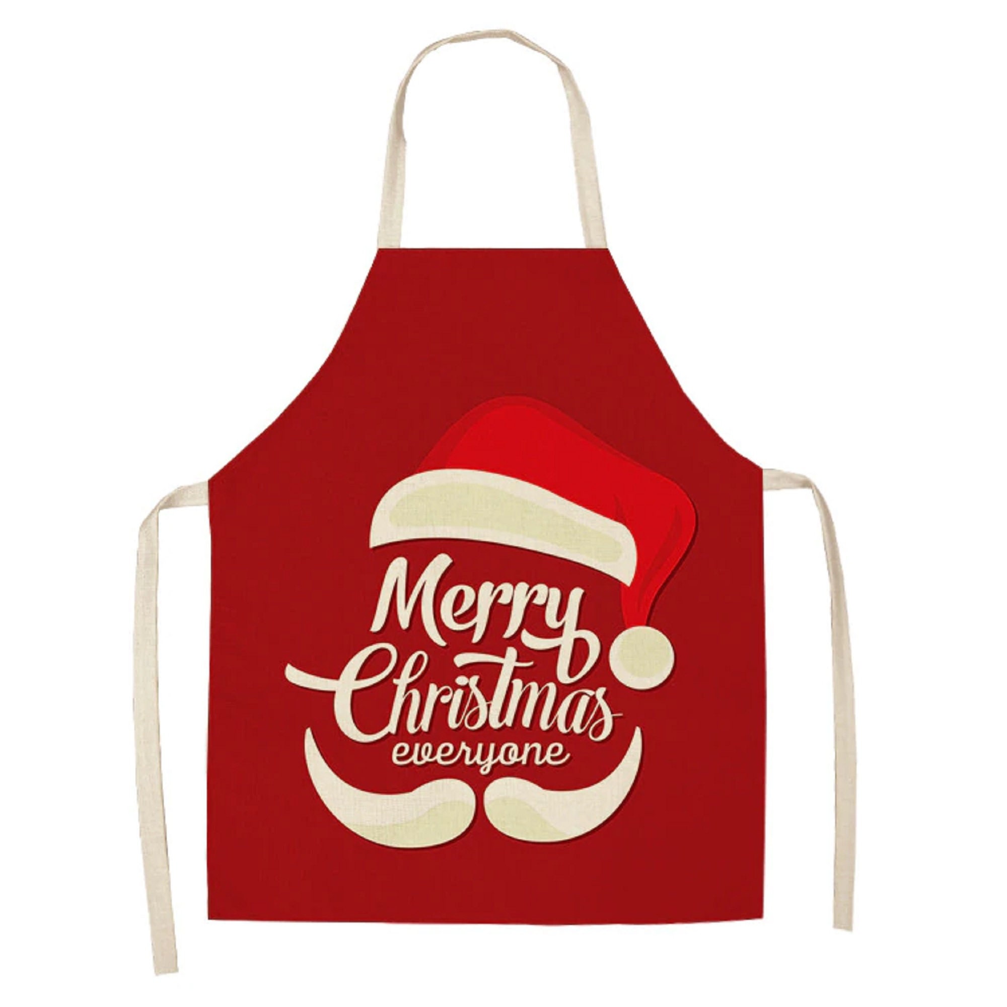 Tablier de Cuisine Coton Lin, Imprime Pere Noel et Merry Christmas Everyone, Joyeux Tout Le Monde