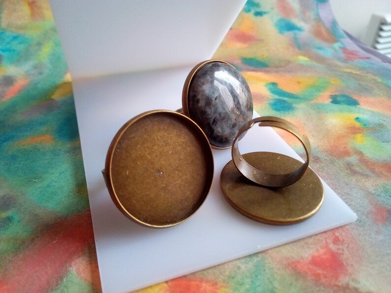 Victorian bohemian round cabochon collage 25mm,basic adjustable ring,bronze brass flat bottom,DIY haberdashery supply,diy gothic jewel