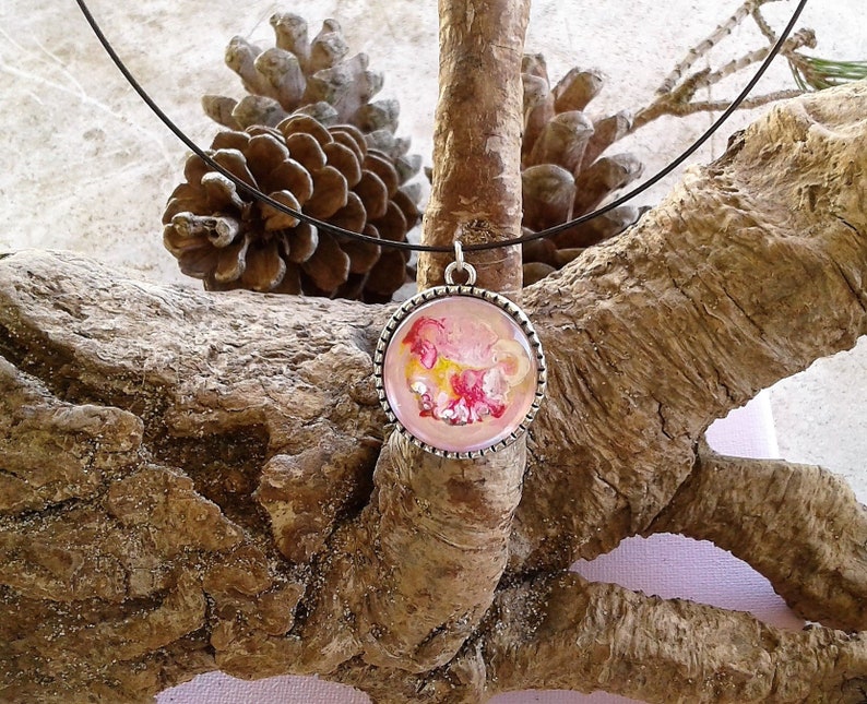 fantastic unisex jewelry painted by artist art nouveau round pendant tree of life hippie Bohemian Gothic pink white orange yellow 46