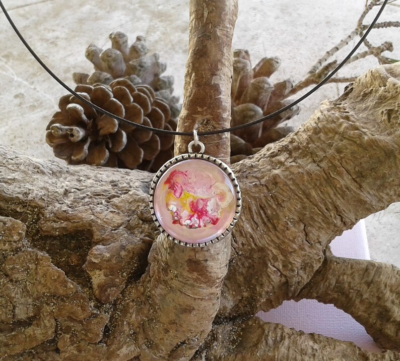 fantastic unisex jewelry painted by artist art nouveau round pendant tree of life hippie Bohemian Gothic pink white orange yellow 46
